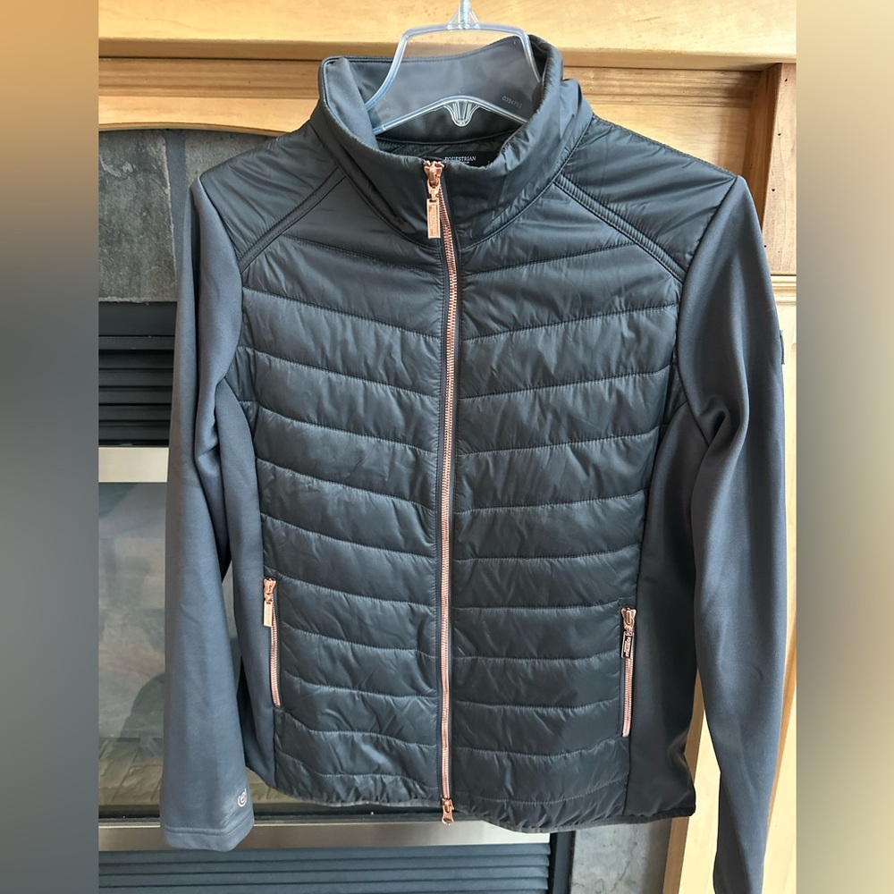 Women's Equestrian Stockholm Gray Quilted Puffer Jacket Large Mint